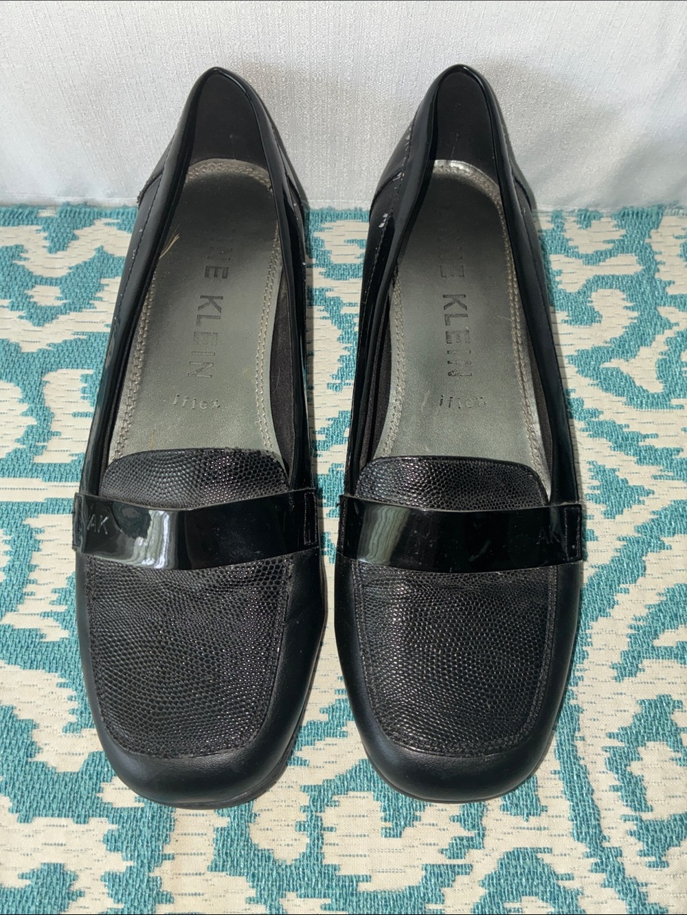 Anne Klein Black Patent & Textured Ladies Loafers Sz 9 1/2 M
